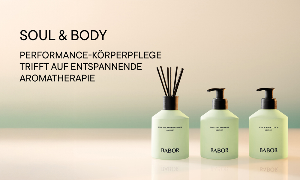 Soul & Body Agathist Produktbild + Teaser. Performance Körperpflege trifft auf enstspannende Aromatherapie.